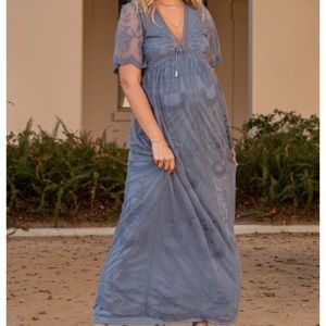 PinkBlush Maternity Blue Lace Maxi Dress - size M